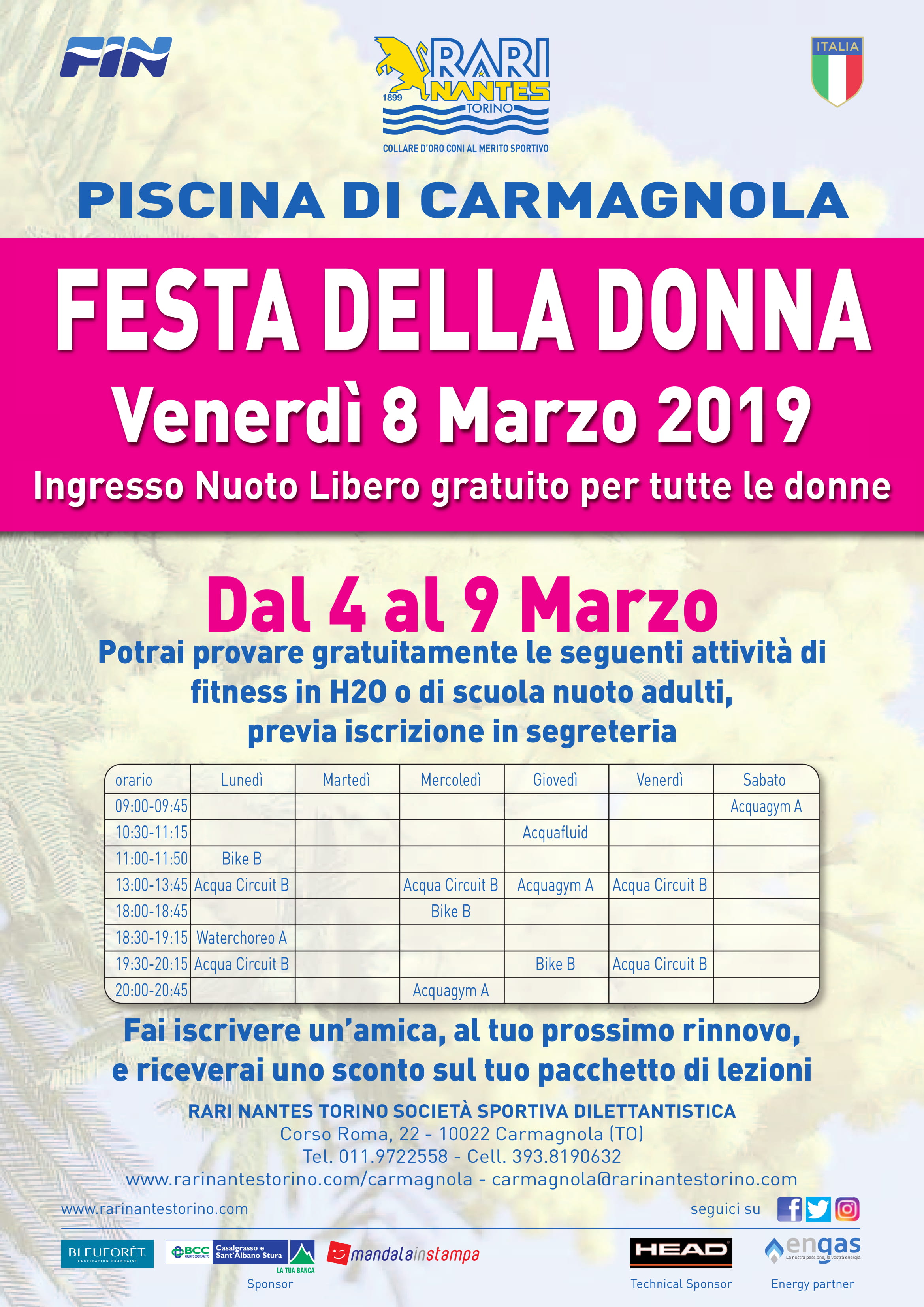 Carmagnola, lezioni gratuite per la Festa della Donna 